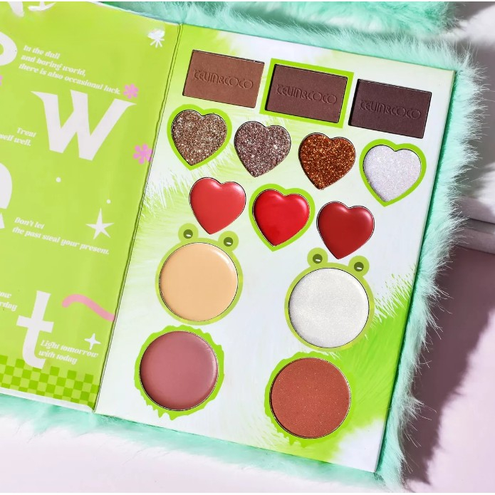 Set de Machiaj Kevin&Coco, 38 culori, Fard Ochi, Iluminatoare si Contouring, Husa Pufoasa, Model Broscuta, 17.3x12.5x5 cm, Multicolor [6]