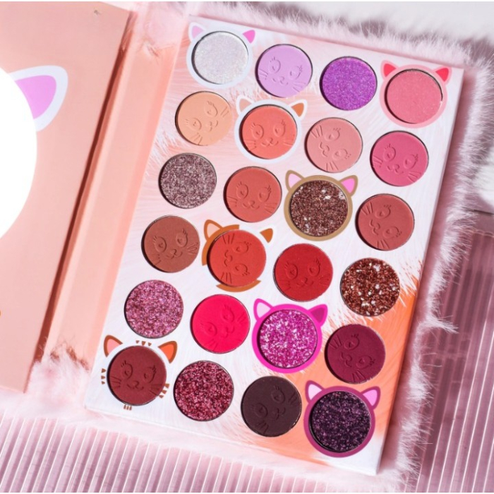 Set de Machiaj Kevin&Coco, 38 culori, Fard Ochi, Iluminatoare si Contouring, Husa Pufoasa, Model Pisicuta, 17.3x12.5x5 cm, Multicolor [6]