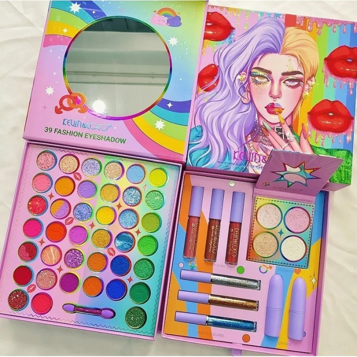 Set de Machiaj, Kevin & Coco, 39 de Culori, pigmentate, Fard de ochi, Ruj, Gloss, Tus, Fard Obraz, Curcubeu [3]