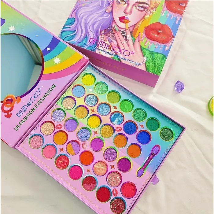 Set de Machiaj, Kevin & Coco, 39 de Culori, pigmentate, Fard de ochi, Ruj, Gloss, Tus, Fard Obraz, Curcubeu [2]