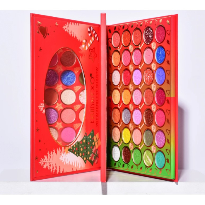 Set de Machiaj Kevin&Coco, 70 de Culori, Paleta de Farduri, Model Merry Christmas, Oglinda Ovala, 22.3x17.2x1.9 cm, Multicolor [6]