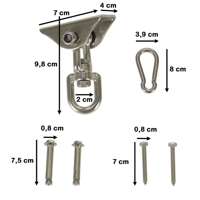 Set de montaj pentru hamac sau leagan – suport tavan, sfoara 196 cm, rotire 360°, 300 kg [7]