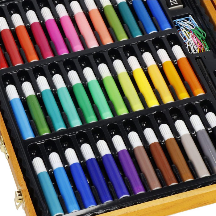 Set de pictura si desen pentru copii, 150 de piese, trusa lemn maro [26]