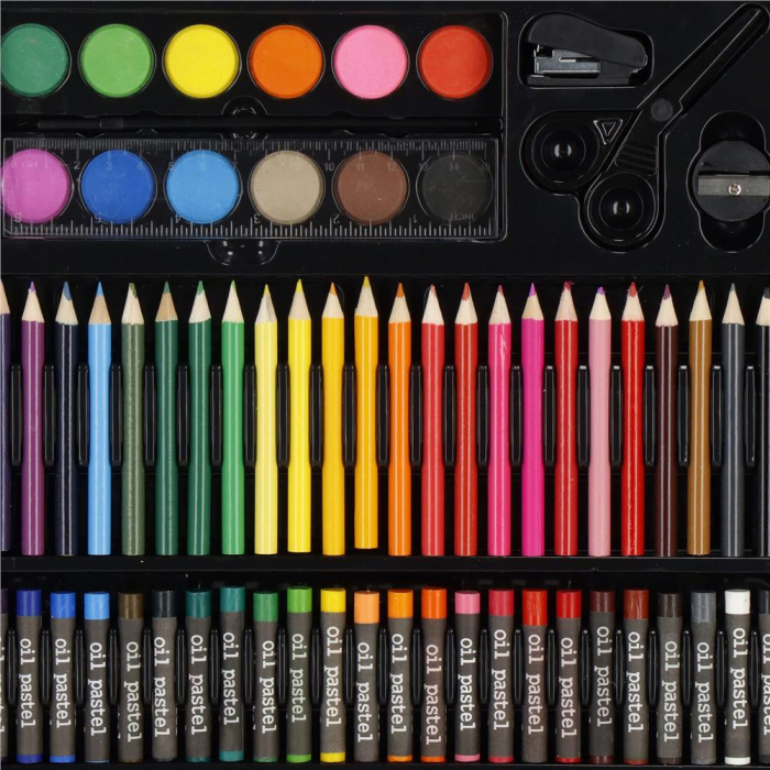 Set de pictura si desen pentru copii, 150 de piese, trusa lemn maro [28]