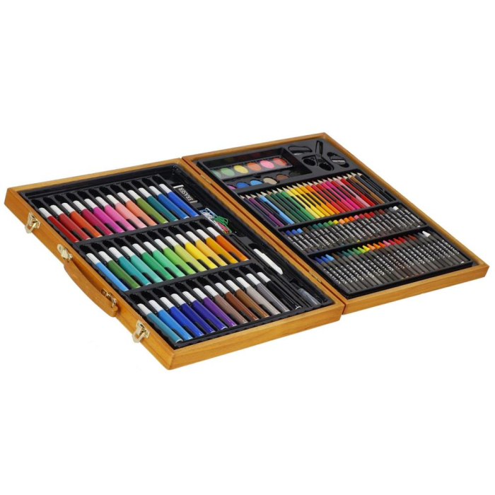 Set de pictura si desen pentru copii, 150 de piese, trusa lemn maro [19]