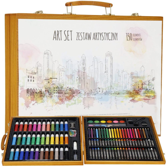 Set de pictura si desen pentru copii, 150 de piese, trusa lemn maro [15]