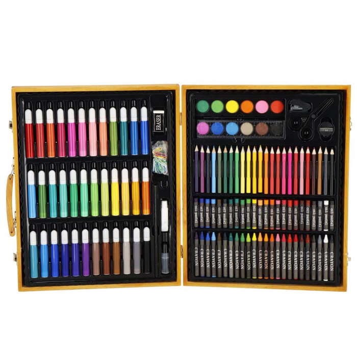 Set de pictura si desen pentru copii, 150 de piese, trusa lemn maro [32]