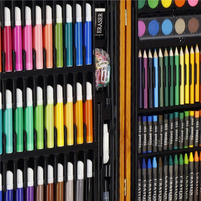 Set de pictura si desen pentru copii, 150 de piese, trusa lemn maro [30]