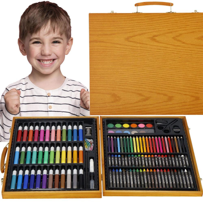 Set de pictura si desen pentru copii, 150 de piese, trusa lemn maro [14]