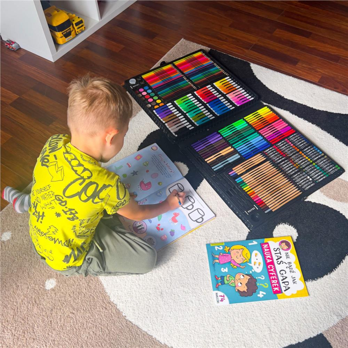 Set de pictura si desen pentru copii, 258 de piese, trusa plastic roz [43]