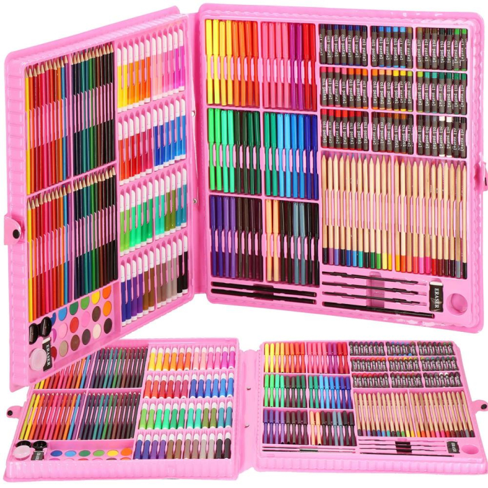 Set de pictura si desen pentru copii, 258 de piese, trusa plastic roz [30]