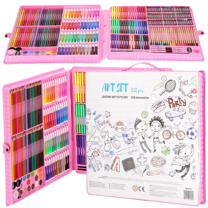 Set de pictura si desen pentru copii, 258 de piese, trusa plastic roz [32]