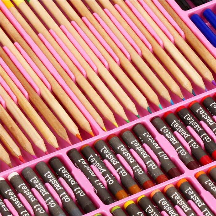 Set de pictura si desen pentru copii, 258 de piese, trusa plastic roz [20]