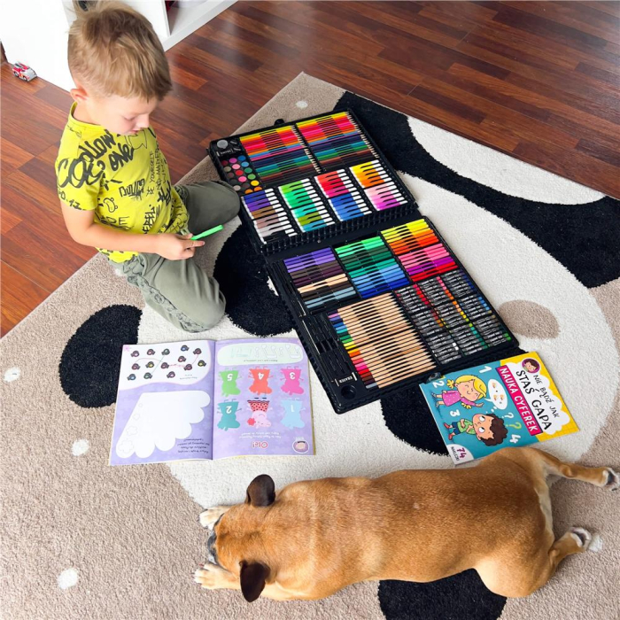Set de pictura si desen pentru copii, 258 de piese, trusa plastic roz [45]