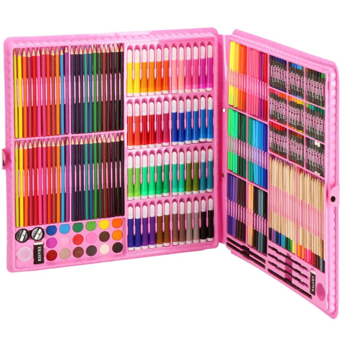 Set de pictura si desen pentru copii, 258 de piese, trusa plastic roz [26]
