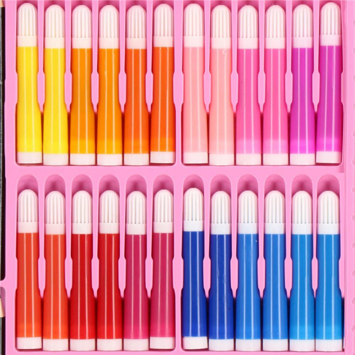 Set de pictura si desen pentru copii, 258 de piese, trusa plastic roz [6]