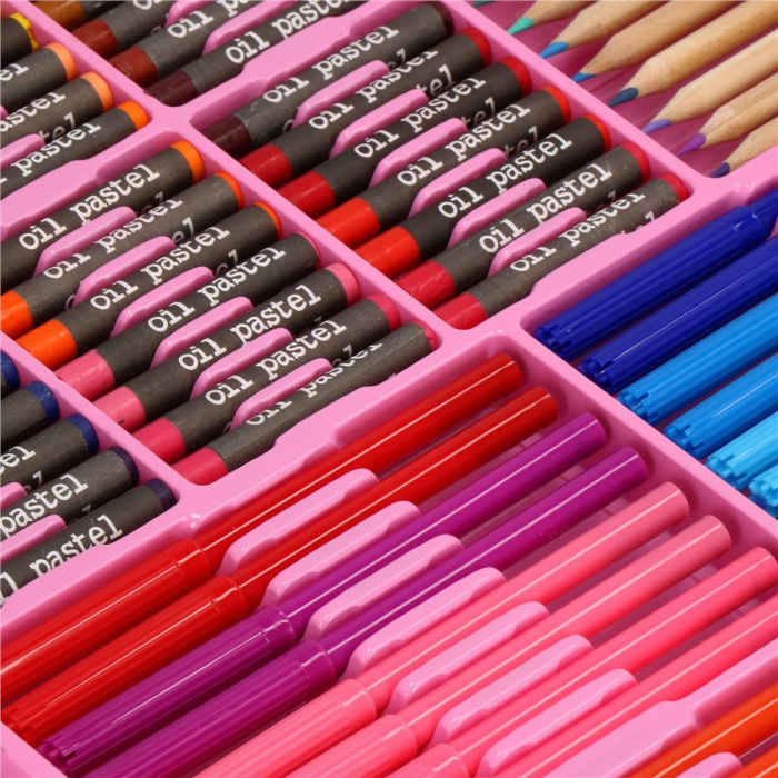 Set de pictura si desen pentru copii, 258 de piese, trusa plastic roz [23]