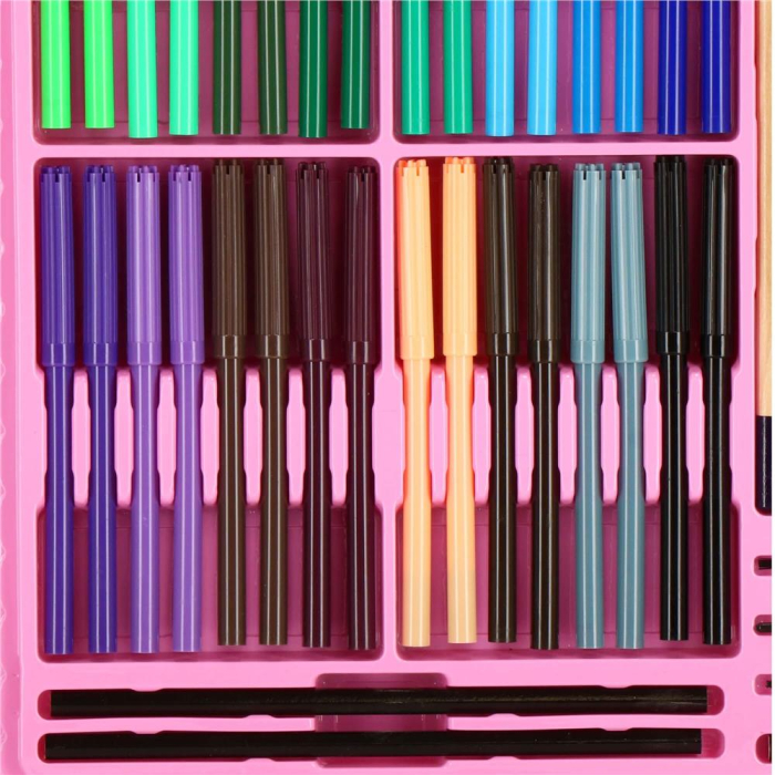 Set de pictura si desen pentru copii, 258 de piese, trusa plastic roz [9]