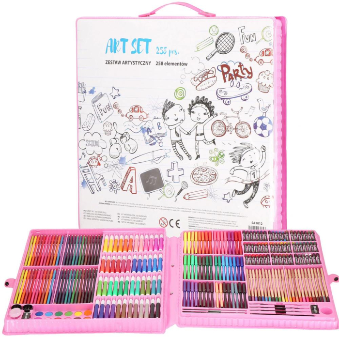 Set de pictura si desen pentru copii, 258 de piese, trusa plastic roz [29]