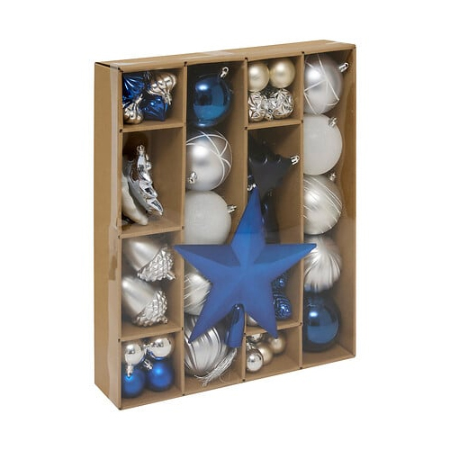 Set decoratiuni pentru brad Quiet Times, 60 piese, alb, albastru, argintiu [18]