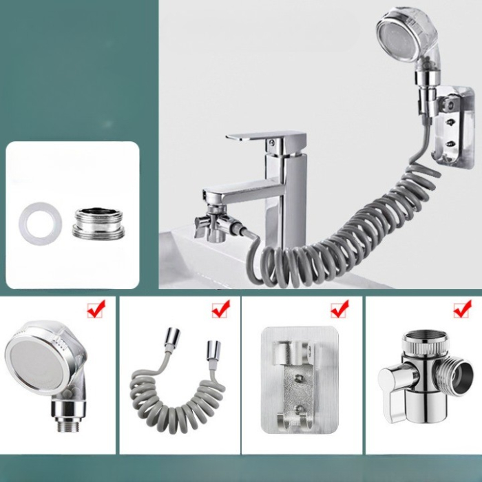 Set Extensie de Dus, , pentru Baterie Baie sau Bucatarie, 4 Piese, Filtru de Ioni Negativi, Furtun Flexibil de 1.5 Metri, Argintiu [5]