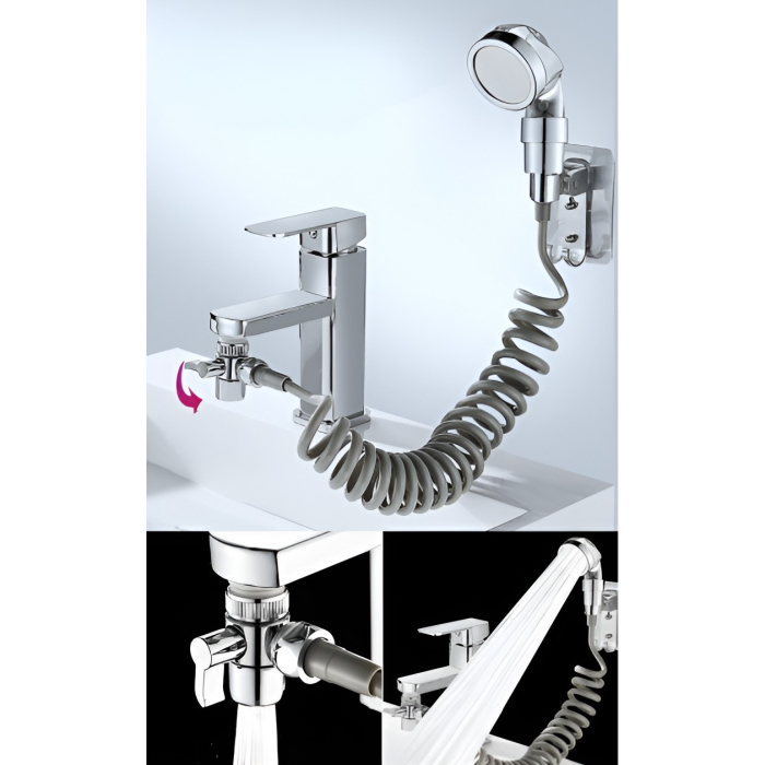 Set Extensie de Dus, , pentru Baterie Baie sau Bucatarie, 4 Piese, Filtru de Ioni Negativi, Furtun Flexibil de 1.5 Metri, Argintiu [8]