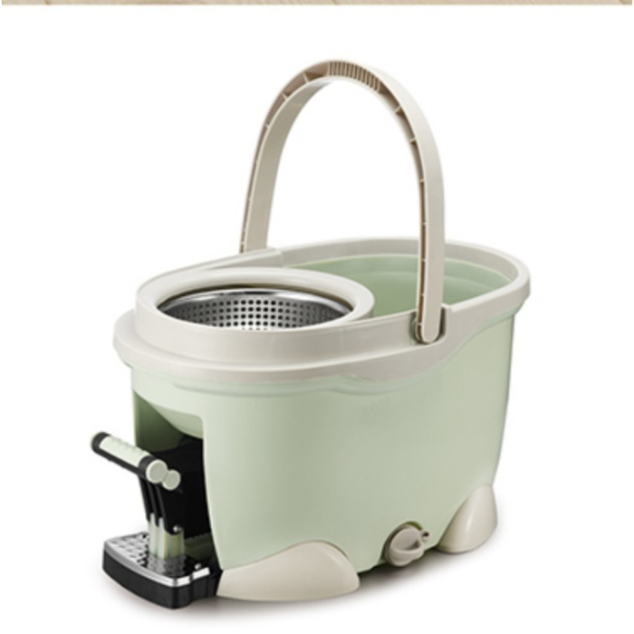 Set Galeata cu Pedala si Mop Rotativ 360°, , Cu Actiune Centrifuga x4, Pentru Uz Casnic, Maner din Otel Inoxidabil Telescopic, 2 Capte din Bumbac, 46x30x28 cm, Verde Matcha [3]