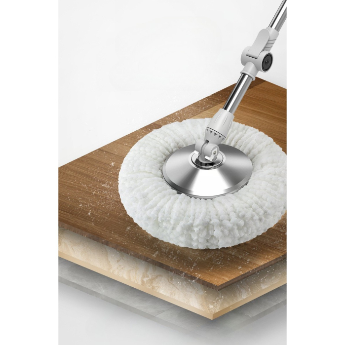 Set Galeata cu Pedala si Mop Rotativ 360°, , Cu Actiune Centrifuga x4, Pentru Uz Casnic, Maner din Otel Inoxidabil Telescopic, 2 Capte din Bumbac, 46x30x28 cm, Verde Matcha [10]