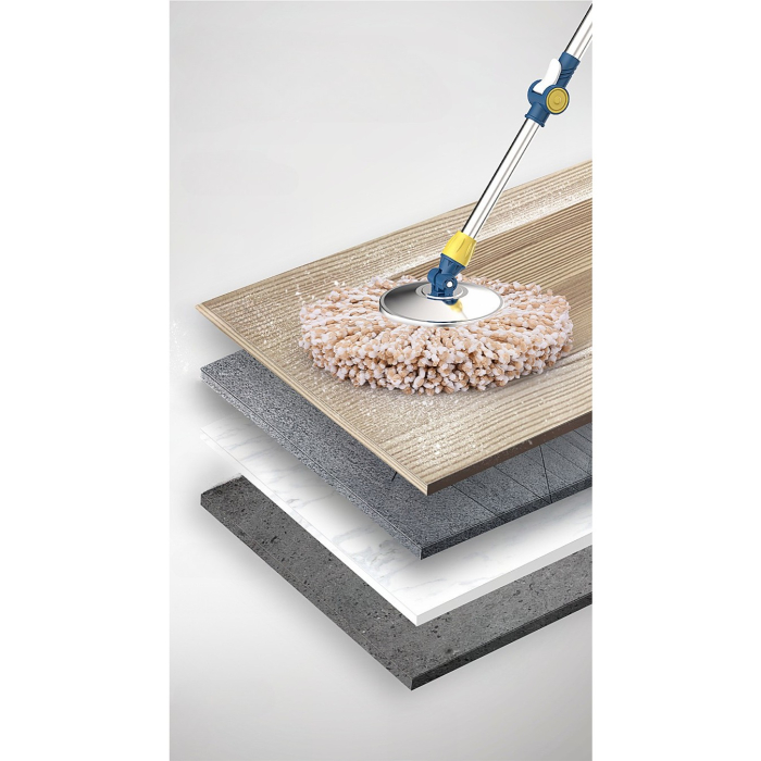 Set Galeata si Mop Rotativ 360°, , Cu Dubla Actiune Centrifuga, Pentru Uz Casnic, Maner din Otel Inoxidabil Telescopic, 2 Capte din Bumbac, 46x27x29 cm, Alb [8]