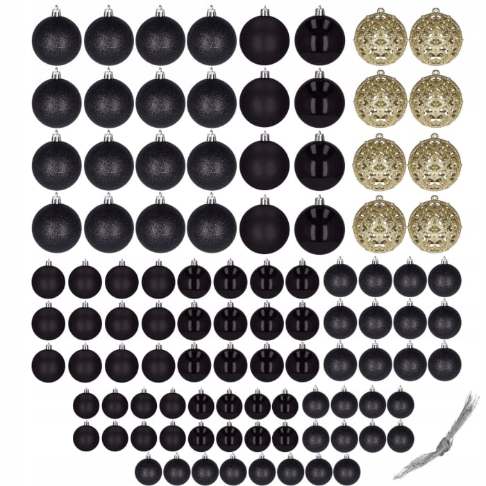 Set globuri de Craciun, 100 bucati, 3-6cm, negru auriu [9]