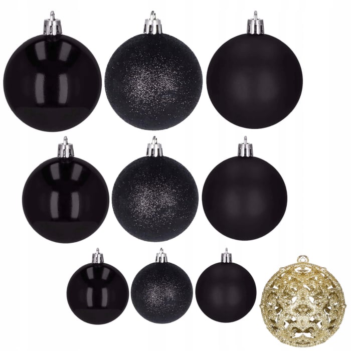 Set globuri de Craciun, 100 bucati, 3-6cm, negru auriu [7]