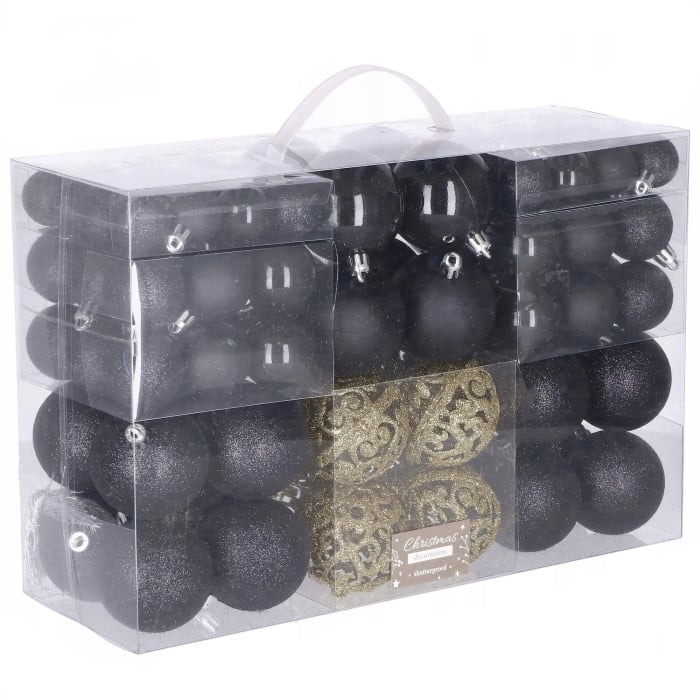 Set globuri de Craciun, 100 bucati, 3-6cm, negru auriu [1]