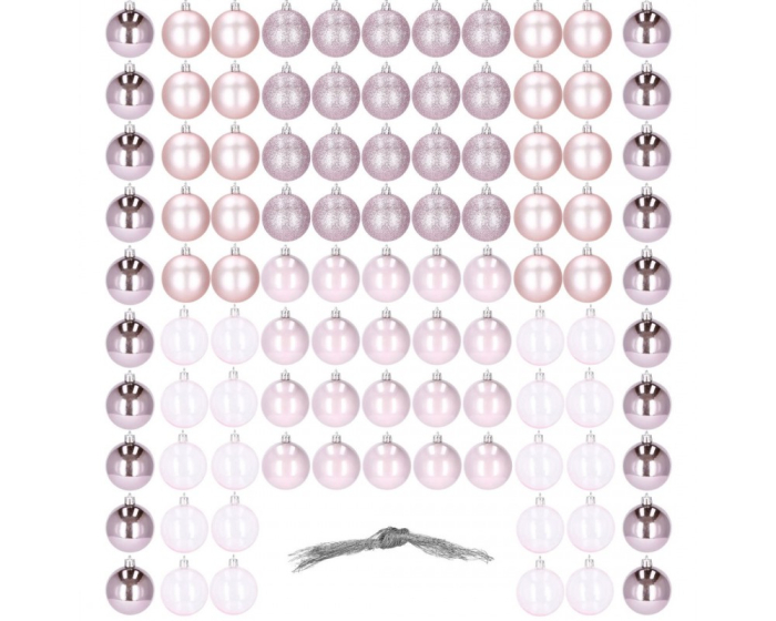 Set globuri de Craciun, 100 bucati, 6cm, roz [4]