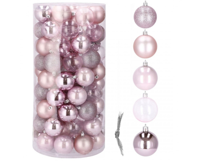 Set globuri de Craciun, 100 bucati, 6cm, roz [2]