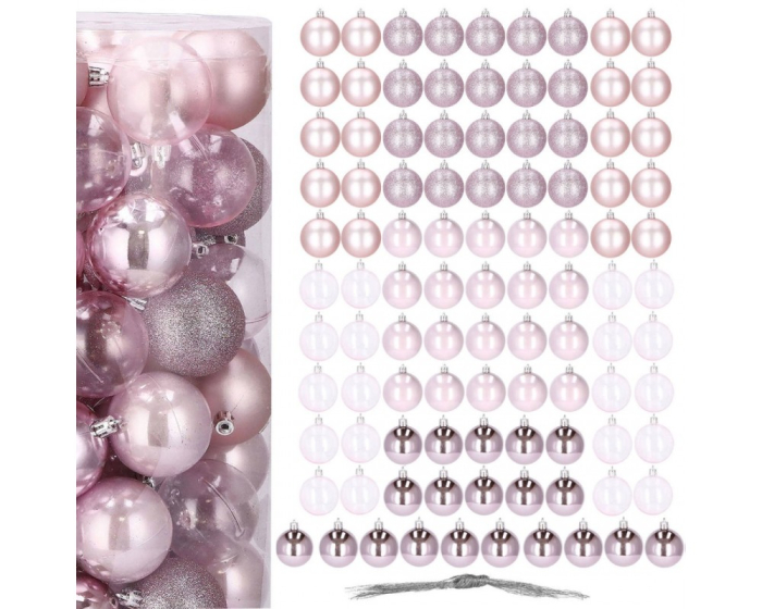 Set globuri de Craciun, 100 bucati, 6cm, roz [3]