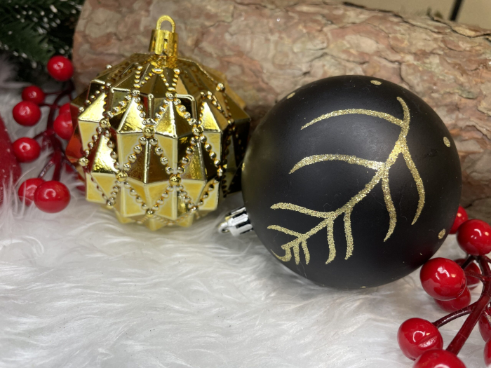 Set globuri de Craciun, 16 bucati, 8cm, 6 modele, negru auriu [28]
