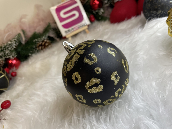 Set globuri de Craciun, 16 bucati, 8cm, 6 modele, negru auriu [17]