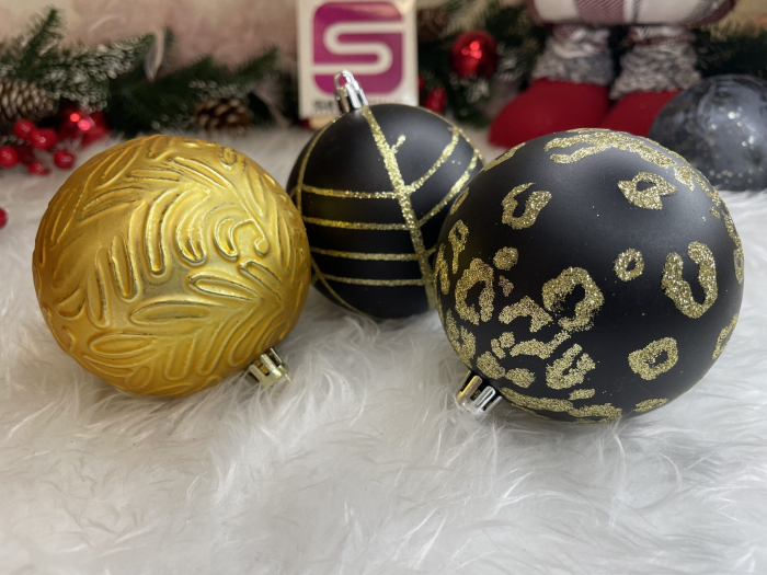 Set globuri de Craciun, 16 bucati, 8cm, 6 modele, negru auriu [26]