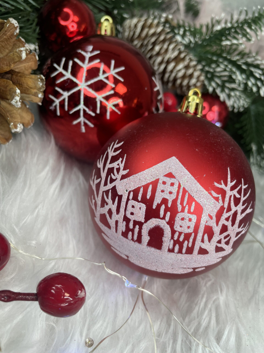 Set globuri de Craciun, 16 bucati, 8cm, 8 modele, rosu alb [23]