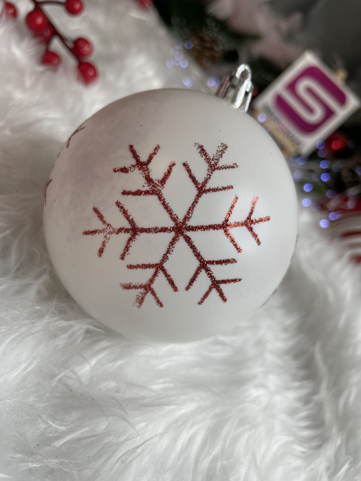 Set globuri de Craciun, 16 bucati, 8cm, 8 modele, rosu alb [22]