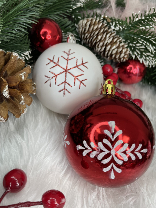 Set globuri de Craciun, 16 bucati, 8cm, 8 modele, rosu alb [20]