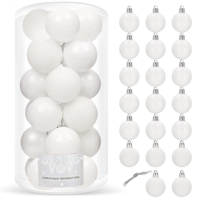 Set globuri de Craciun, 20 bucati, 3 modele, 4cm, alb [7]