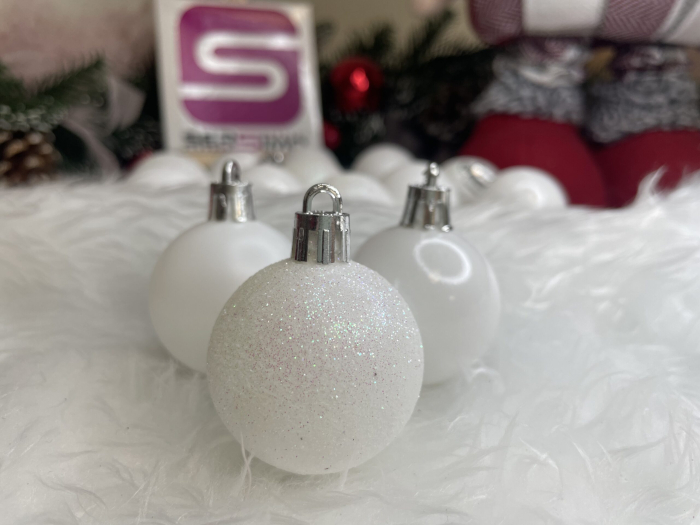 Set globuri de Craciun, 20 bucati, 3 modele, 4cm, alb [17]