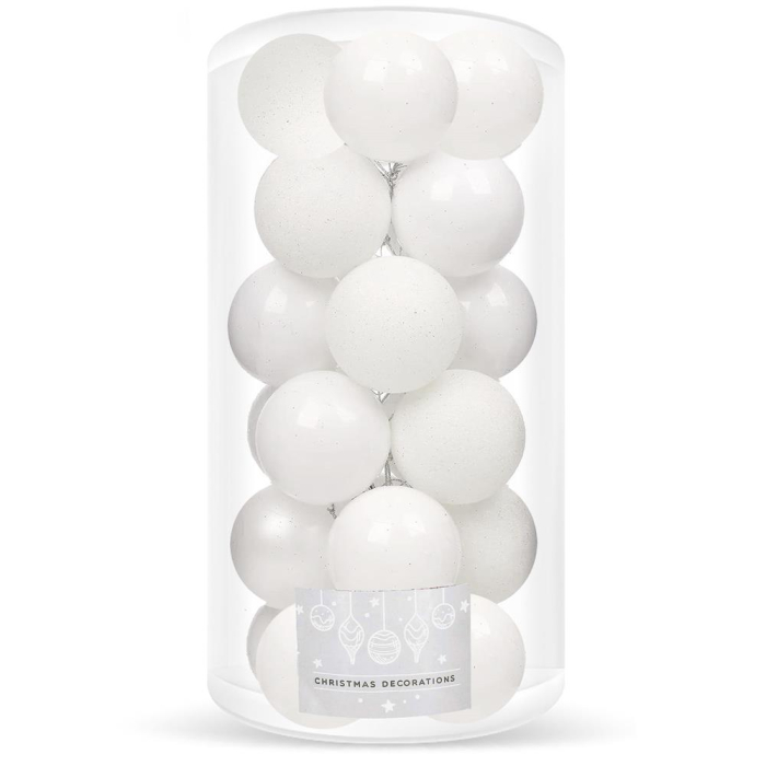 Set globuri de Craciun, 20 bucati, 3 modele, 4cm, alb [1]