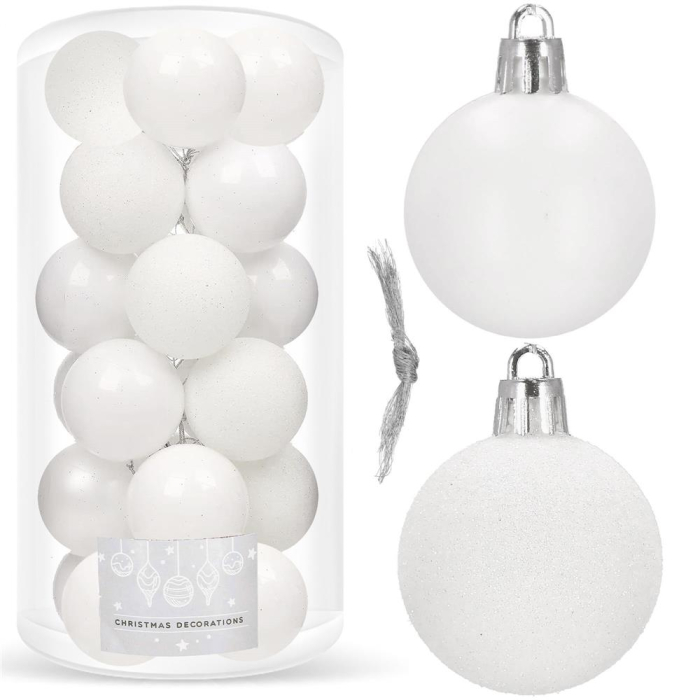 Set globuri de Craciun, 20 bucati, 3 modele, 4cm, alb [6]