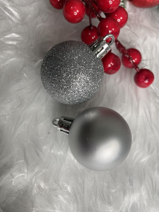 Set globuri de Craciun, 20 bucati, 3 modele, 4cm, argintiu [17]