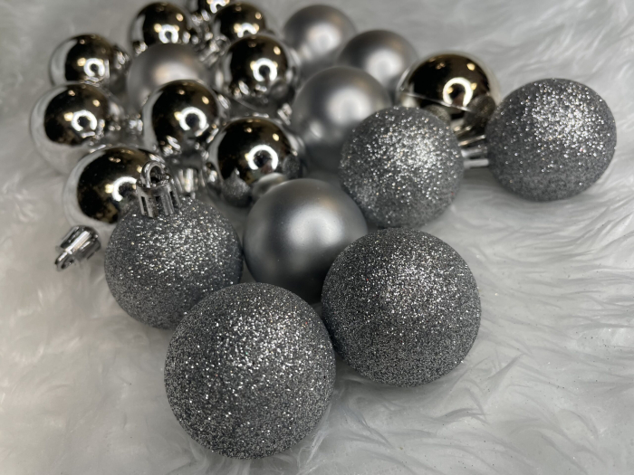 Set globuri de Craciun, 20 bucati, 3 modele, 4cm, argintiu [11]