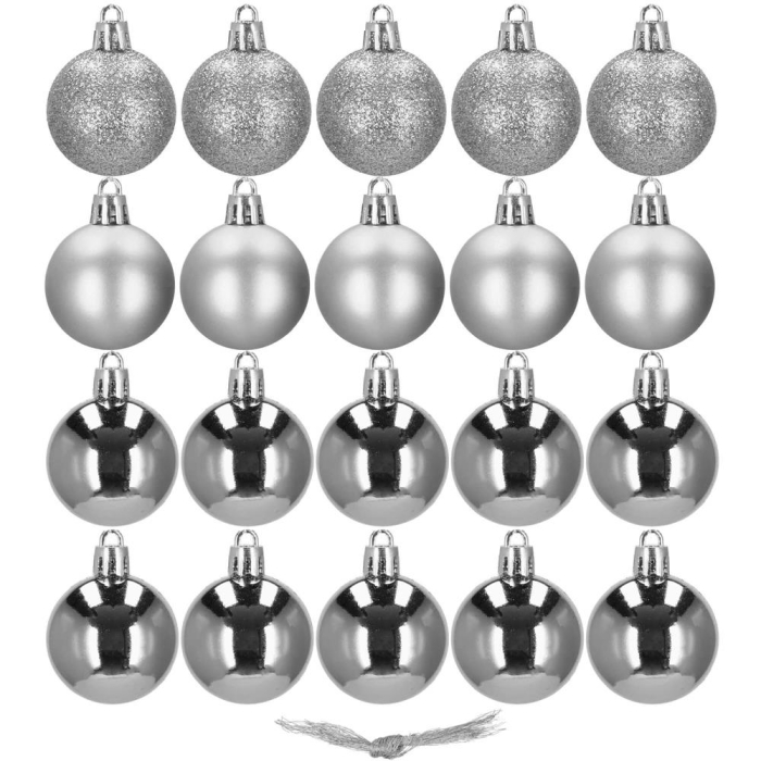 Set globuri de Craciun, 20 bucati, 3 modele, 4cm, argintiu [3]