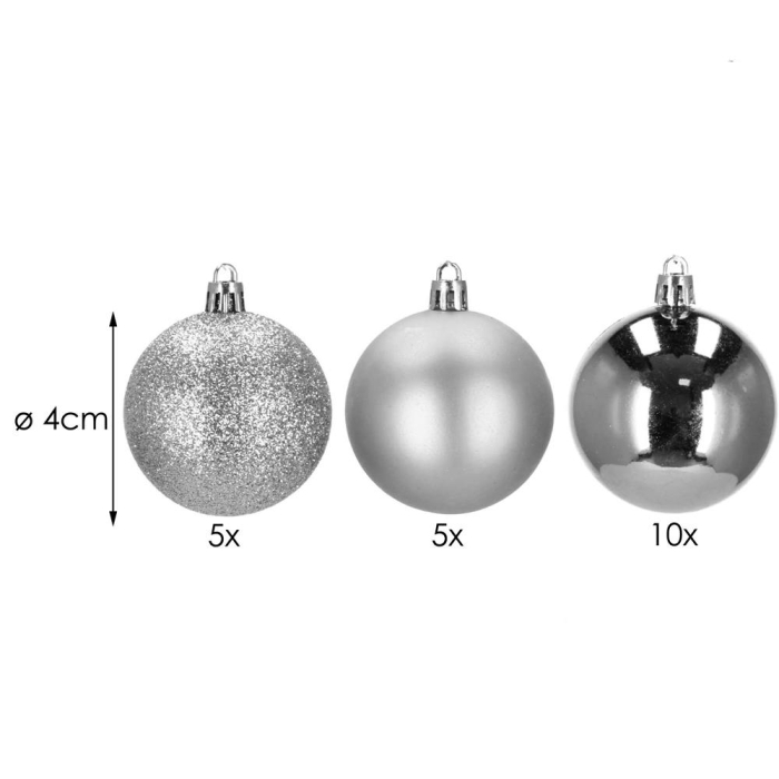 Set globuri de Craciun, 20 bucati, 3 modele, 4cm, argintiu [6]