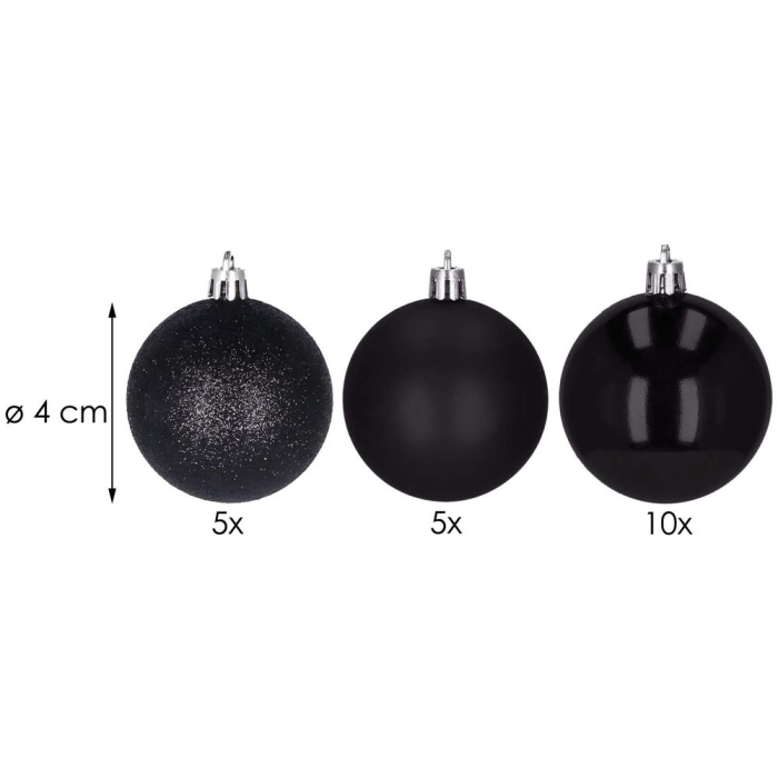 Set globuri de Craciun, 20 bucati, 3 modele, 4cm, negru [7]